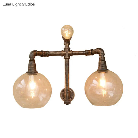 Vintage Style Wall Sconce Lighting: Glass Clear Mounted Global Shade 2/3 Lights With Pipe For Living