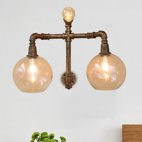 Vintage Style Wall Sconce Lighting: Glass Clear Mounted Global Shade 2/3 Lights With Pipe For Living
