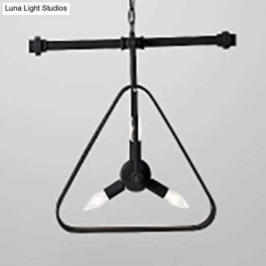 Vintage Style Triangle Chandelier With Metallic Finish And Wire Frame - 3 Lights Black/Red