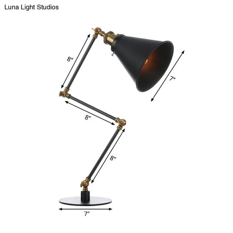 Vintage Stylish Conical Table Lamp With Metallic Shade Ideal For Study Rooms - 1 Head Black/Brass