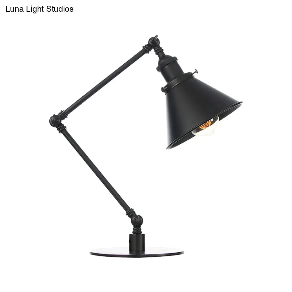 Vintage Stylish Conical Table Lamp With Metallic Shade Ideal For Study Rooms - 1 Head Black/Brass