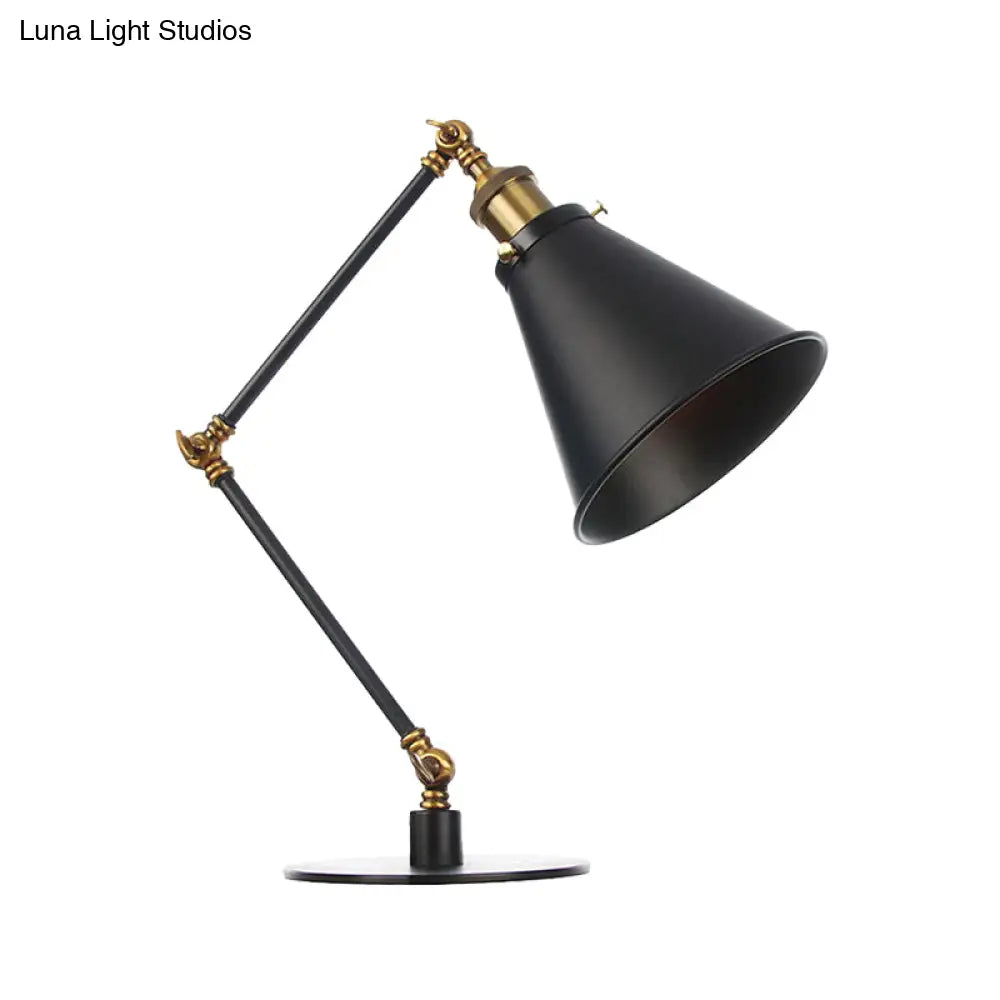 Vintage Stylish Conical Table Lamp With Metallic Shade Ideal For Study Rooms - 1 Head Black/Brass
