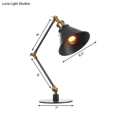 Vintage Stylish Conical Table Lamp With Metallic Shade Ideal For Study Rooms - 1 Head Black/Brass