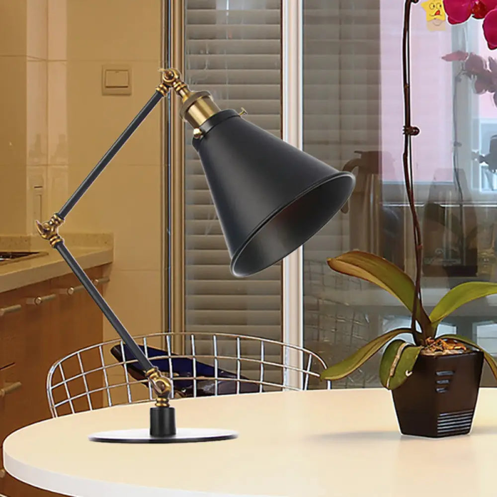 Vintage Stylish Conical Table Lamp With Metallic Shade Ideal For Study Rooms - 1 Head Black/Brass