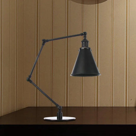 Vintage Stylish Conical Table Lamp With Metallic Shade Ideal For Study Rooms - 1 Head Black/Brass