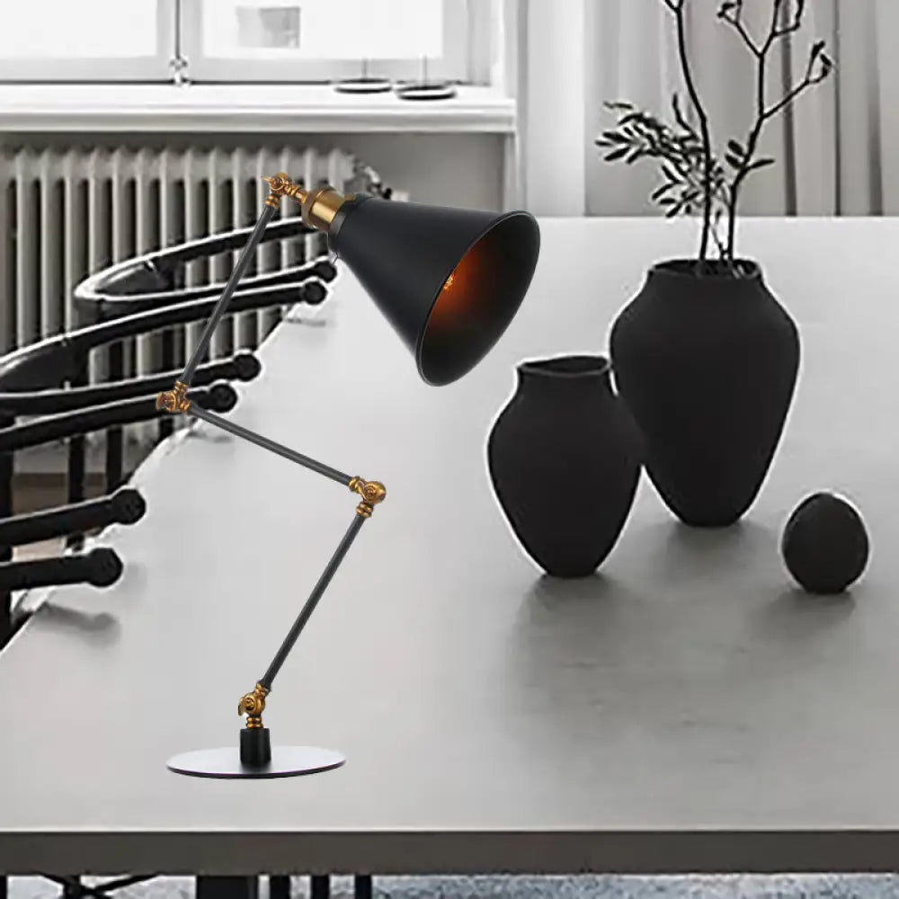 Vintage Stylish Conical Table Lamp With Metallic Shade Ideal For Study Rooms - 1 Head Black/Brass