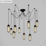 Vintage Swag Pendant Light With Adjustable 10-Head Metal Cage Shade - Black Hanging Lamp For Dining