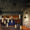 Vintage Swag Pendant Light With Adjustable 10-Head Metal Cage Shade - Black Hanging Lamp For Dining