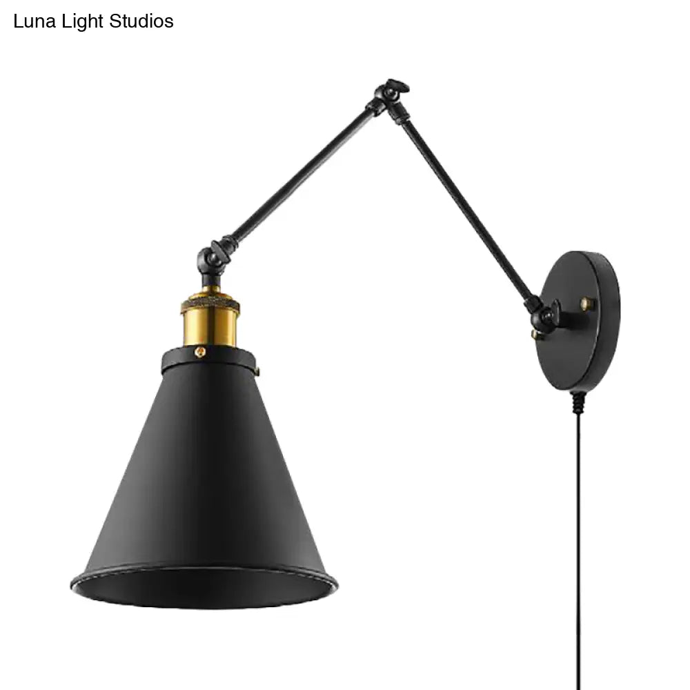 Vintage Swing Arm Wall Sconce - 1 Bulb Metallic Light Fixture In Black For Dining Room