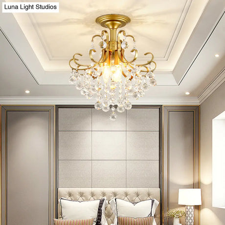 Vintage Swirl Metal Semi - Flush Ceiling Lighting With Crystal Orbs (3 Bulbs)