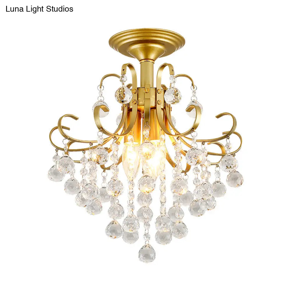 Vintage Swirl Metal Semi - Flush Ceiling Lighting With Crystal Orbs (3 Bulbs)
