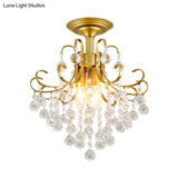 Vintage Swirl Metal Semi - Flush Ceiling Lighting With Crystal Orbs (3 Bulbs)