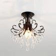 Vintage Swirl Metal Semi - Flush Ceiling Lighting With Crystal Orbs (3 Bulbs) Black