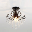 Vintage Swirl Metal Semi - Flush Ceiling Lighting With Crystal Orbs (3 Bulbs) Black