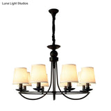 Vintage Tapered Drum Chandelier Pendant Light - Black Fabric For Living Room