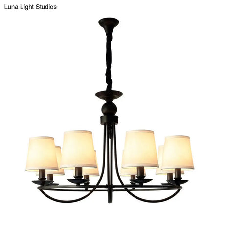 Vintage Tapered Drum Chandelier Pendant Light - Black Fabric For Living Room