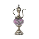 Vintage Teapot Night Table Lamp - Pink/Purple/Blue Stained Glass Bedroom Nightstand Light Pink