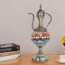 Vintage Teapot Night Table Lamp - Pink/Purple/Blue Stained Glass Bedroom Nightstand Light Red-Blue
