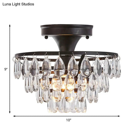 Vintage Teardrop Crystal Semi Flush Mount Light For Living Room Ceiling