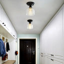 Vintage Textured Glass Semi Flush Ceiling Lighting In Clear For Living Room - One Light