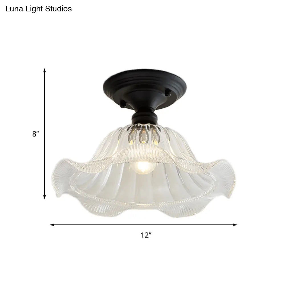 Vintage Textured Glass Semi Flush Ceiling Lighting In Clear For Living Room - One Light