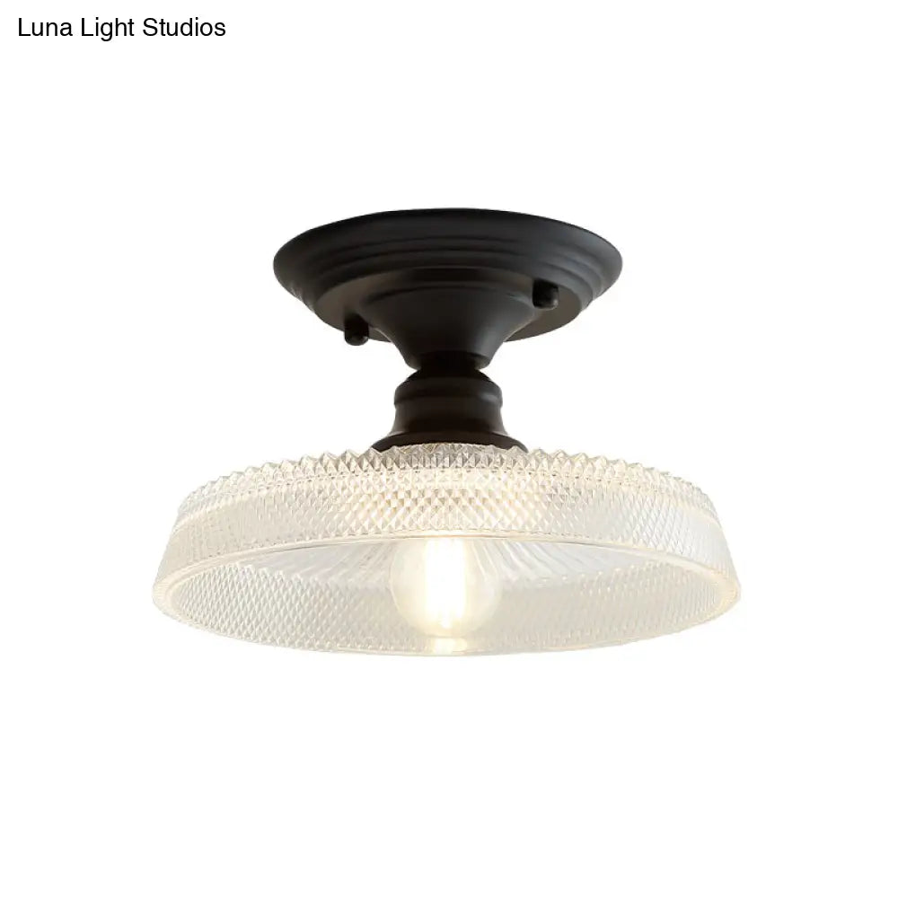 Vintage Textured Glass Semi Flush Ceiling Lighting In Clear For Living Room - One Light