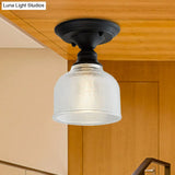 Vintage Textured Glass Semi Flush Ceiling Lighting In Clear For Living Room - One Light