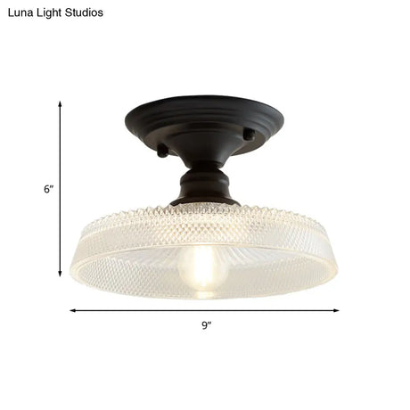 Vintage Textured Glass Semi Flush Ceiling Lighting In Clear For Living Room - One Light