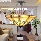 Vintage Tiffany Pyramid 19.5’/27.5’ Stained Glass Chandelier Pendant Light Beige Bedroom Décor