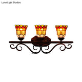 Vintage Tiffany Stained Glass 3-Light Vanity Sconce In Yellow/Red/Clear For Bathroom