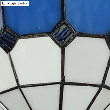 Vintage Tiffany Stained Glass Bowl Sconce 1 Light Wall Lighting For Corridor Clear/White
