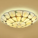 Vintage Tiffany Stained Glass Ceiling Light With Leaf Pattern - Flush Mount Led Lamp For Living