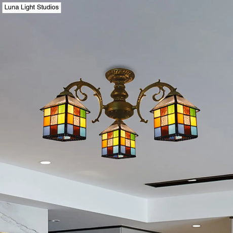 Vintage Tiffany Stained Glass Chandelier For Restaurant & Library - 3/5/6 Lights