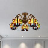 Vintage Tiffany Stained Glass Chandelier For Restaurant & Library - 3/5/6 Lights 5 / Antique Bronze