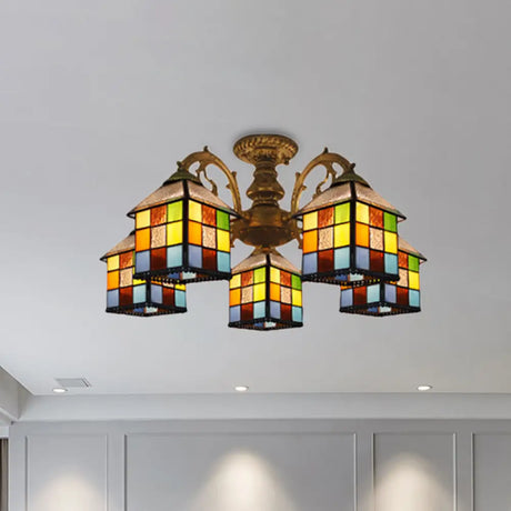 Vintage Tiffany Stained Glass Chandelier For Restaurant & Library - 3/5/6 Lights 5 / Antique Bronze
