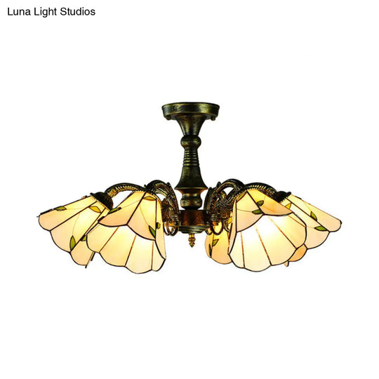 Vintage Tiffany Stained Glass Pendant Light Chandelier With Peacock Tail Design - 6 Lights Antique