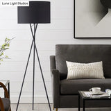 Vintage Tripod Metal Floor Lamp With Drum Fabric Shade - Perfect For Living Room