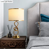 Vintage Twist Metallic Nightstand Lamp - Single-Bulb Table Light With Fabric Shade