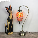 Vintage Urn Table Lamp Orange/Red Glass - 1 Head Task Lighting Metal Curved Arm