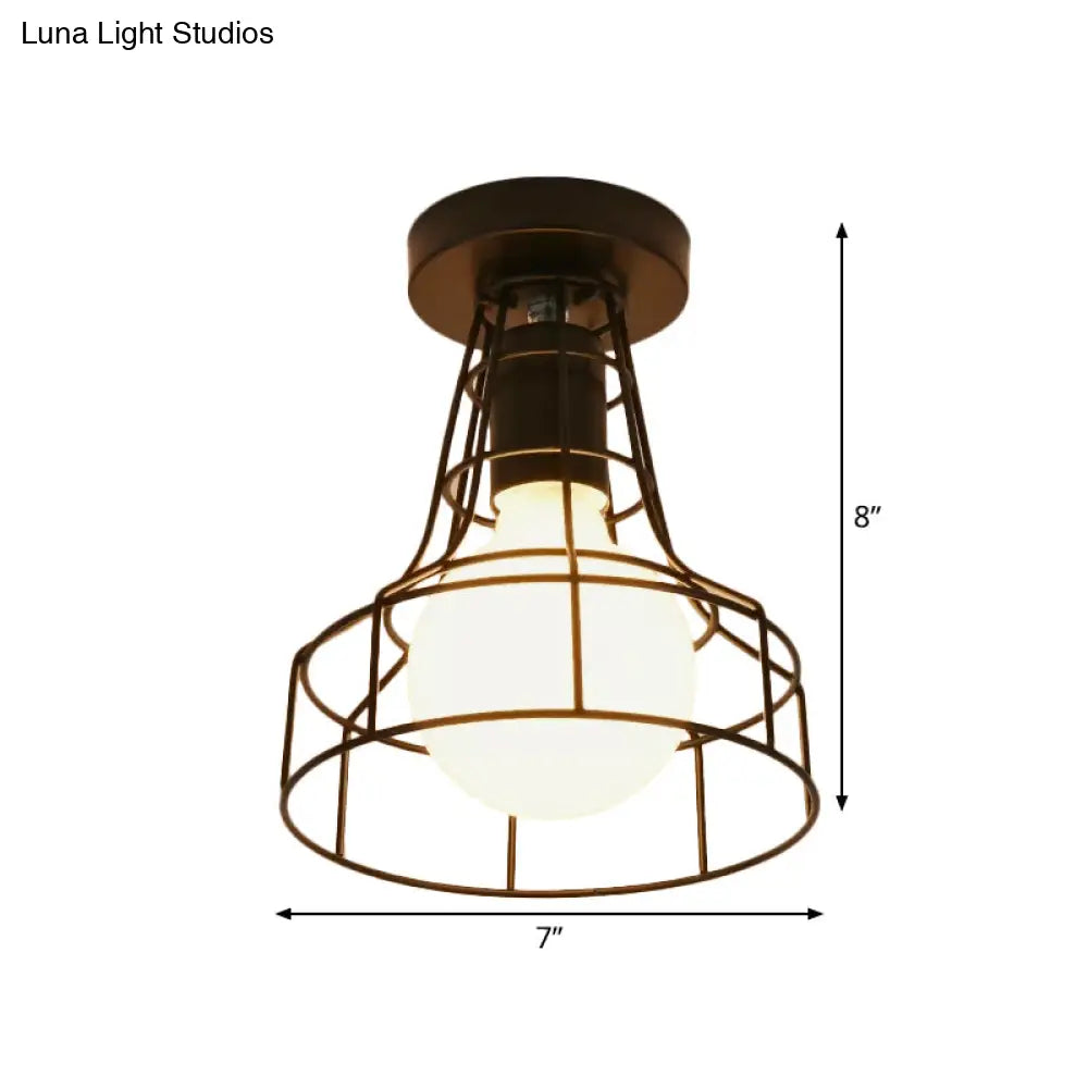Vintage Urn/Vase Cage Metal Flush Mount Light With 1 Bulb - Black