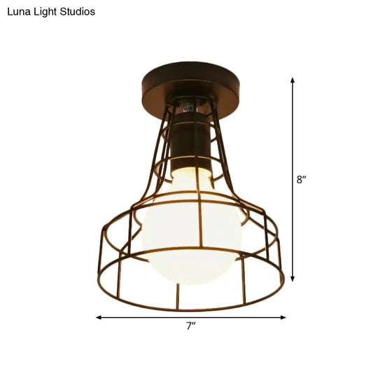 Vintage Urn/Vase Cage Metal Flush Mount Light With 1 Bulb - Black