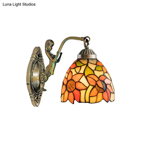 Vintage Wall Light With Stained Glass And Mermaid Detailing