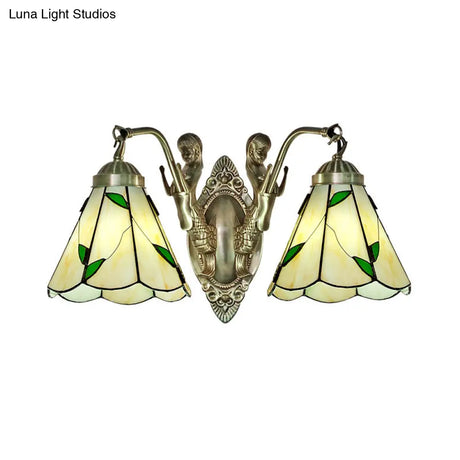 Vintage Wall Light With Stained Glass And Mermaid Detailing