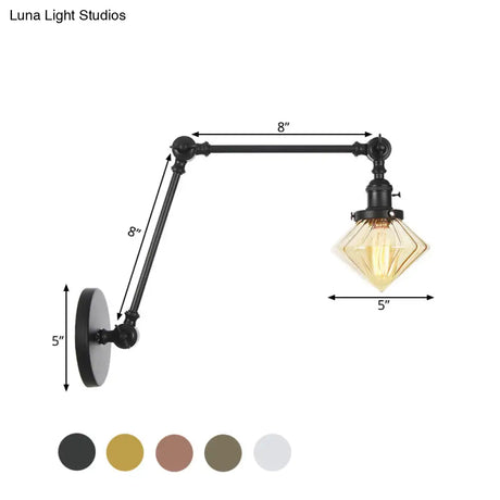Vintage Wall Mounted Dining Room Sconce Light 1-Light With Glass Shade Adjustable Arm -