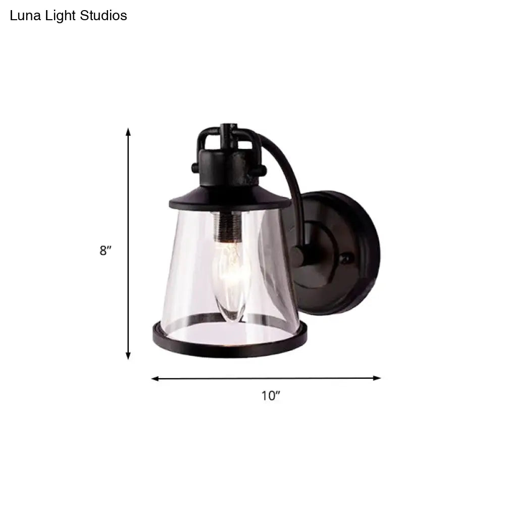 Vintage Wall Sconce Light: Black Glass Cone Design With Curved Arm