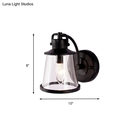 Vintage Wall Sconce Light: Black Glass Cone Design With Curved Arm