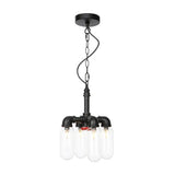 Vintage Water Pipe Chandelier Pendant Lighting - Led Hanging Lamp Kit With 4 Amber/Clear Glass