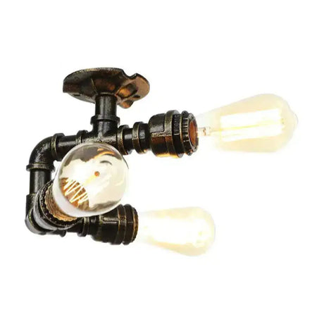 Vintage Water Pipe Metal Semi Flush Mount Ceiling Light Fixture - Antique Brass/Silver/Bronze 3/4