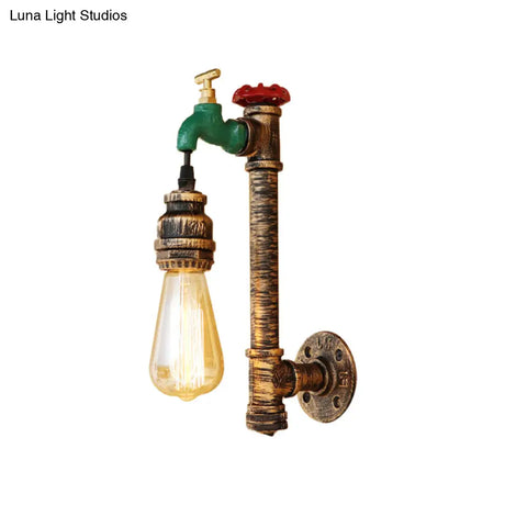 Vintage Water Tap Wall Sconce Light - Antique Brass Finish For Corridor Lighting