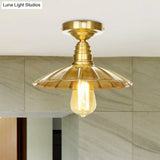 Vintage Waveforms/Scalloped Shade Semi Flush Ceiling Light - Brass Finish 8’/9.5’ W Metal Fixture